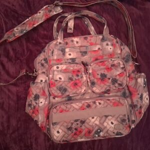 lug Floral Quilted Shoulder Bag in Beige and Coral